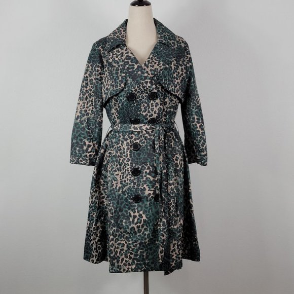 Vertigo Paris Jackets & Blazers - VERTIGO PARIS leopard print trench coat green Sz M